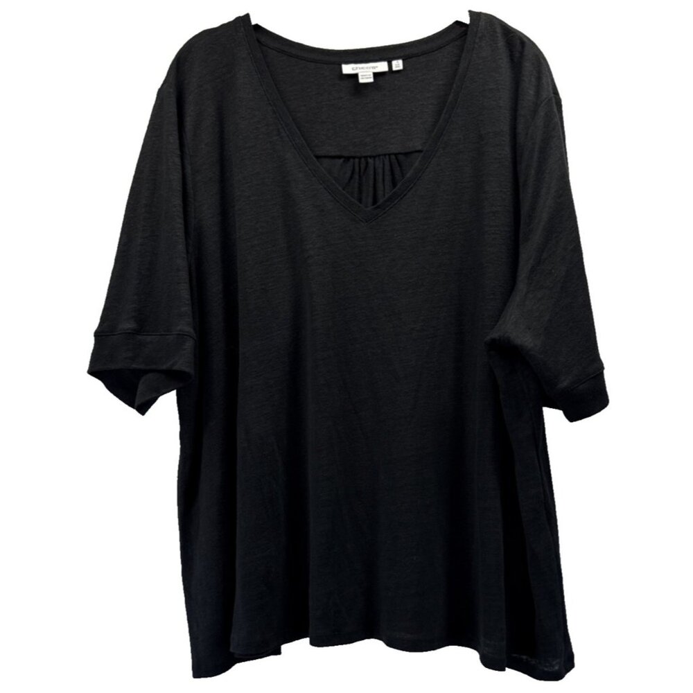 Chicos Women's Top Size Plus XXL 2X Solid Black 100% Linen Short Sleeve Pullover